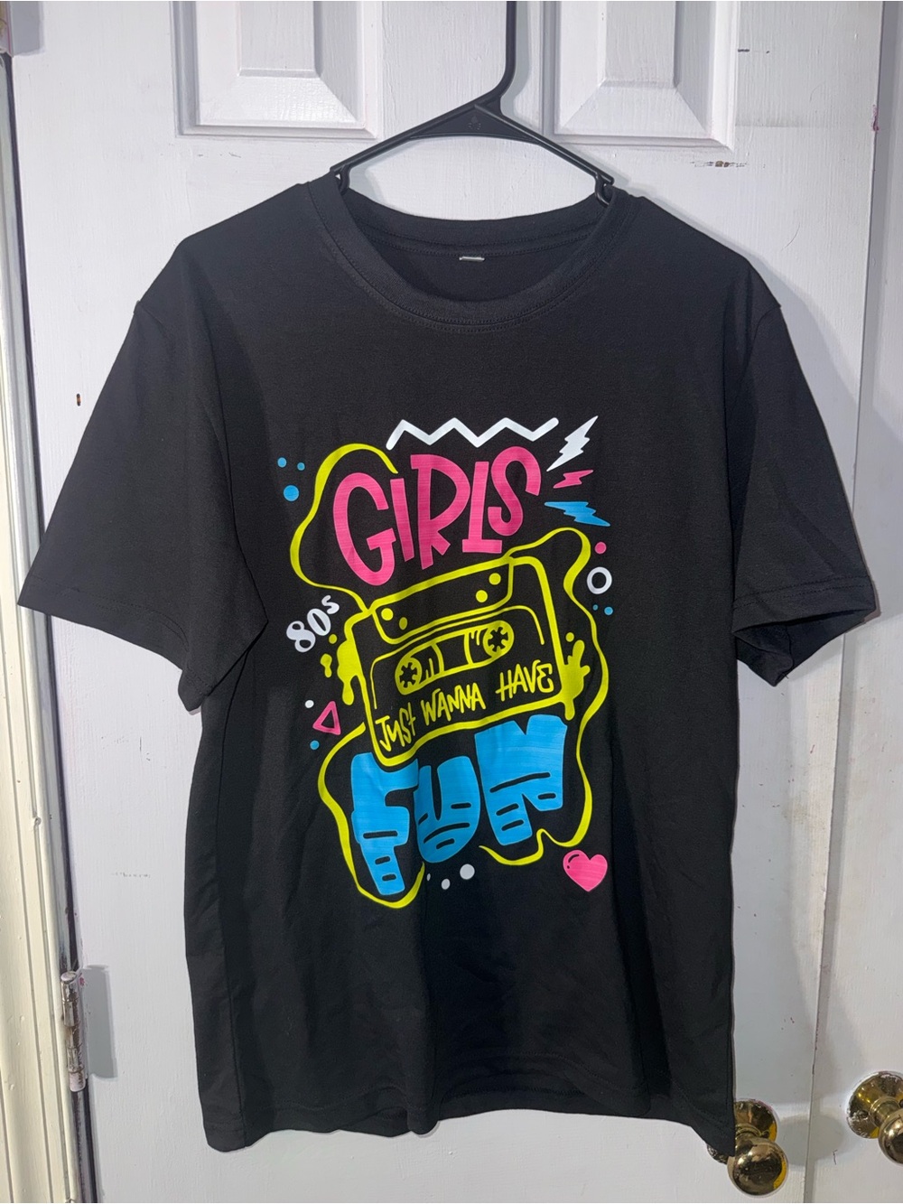 Girls Graphic Tee - Black with Neon Cassette Design